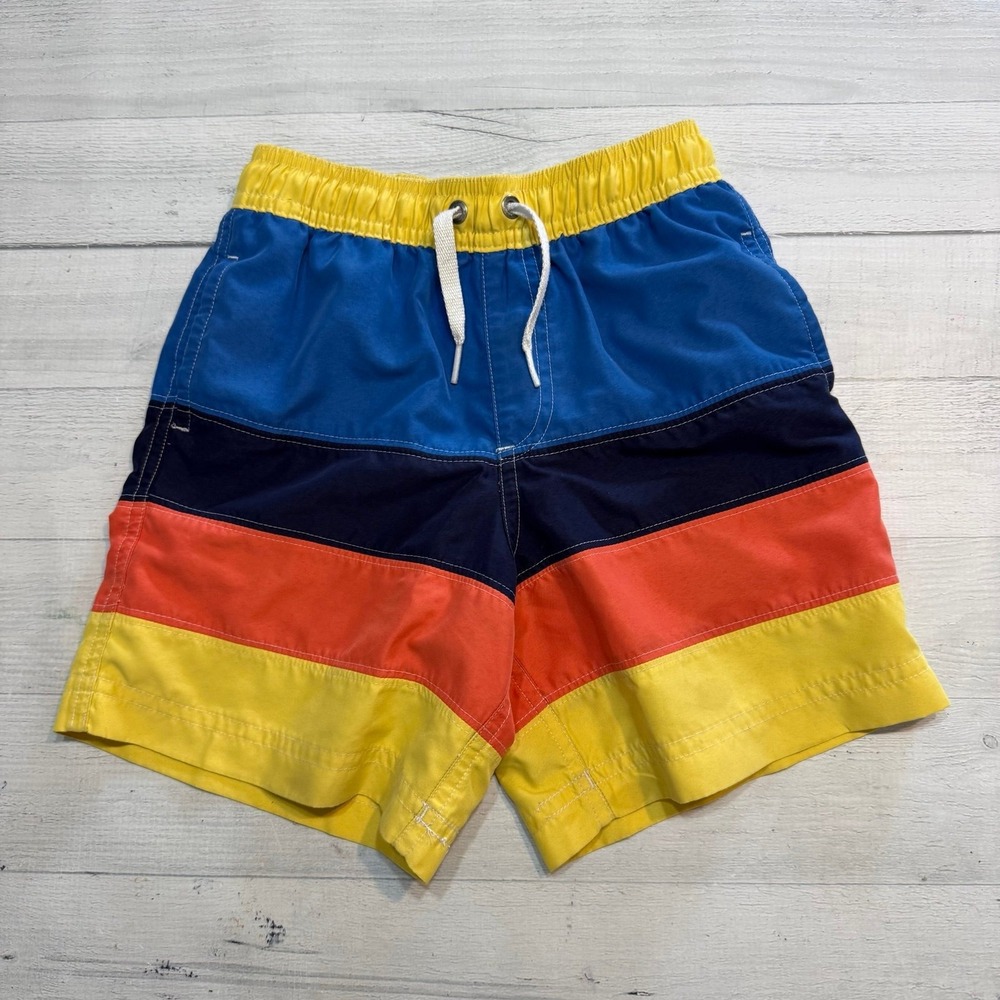 Hanna Andersson boys blue orange yellow colorblock swim shorts 110/5